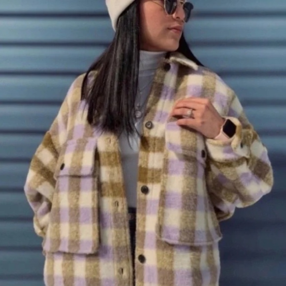 ZARA / Plaid Overshirt Jacket Shacket Coat Bloggers Favorite Wool